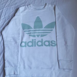 adidas White Crewneck Sweatshirt with Mint Trefoil Logo
